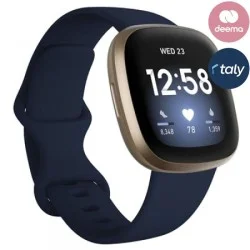 Fitbit Watch Versa 3 Fitness Aluminum Wristband With Heart Rate Tracket - Midnight/Soft Gold Aluminum